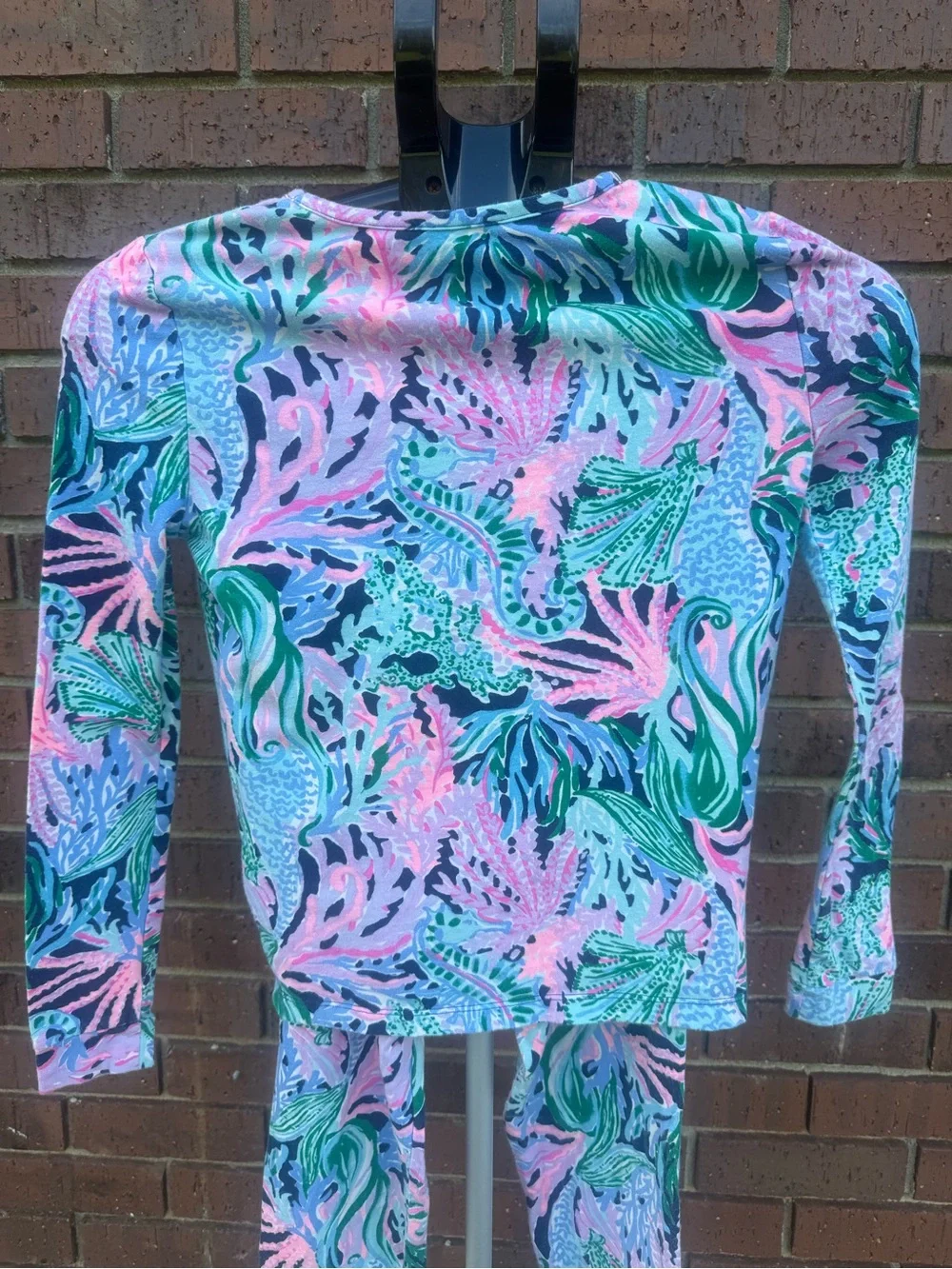 Lilly Pulitzer Girls Sammy Pajama Set High Tide Navy Mermaid Size 14 Pants Top
